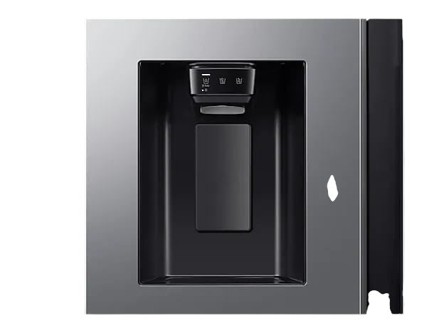 OBtech Samsung side-by-side refrigerator plumbed water and ice dispenser with touch controls and sleek silver finish