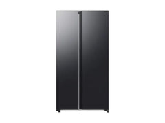 OBtech Samsung 655L side-by-side refrigerator in a sleek dark grey finish with a modern minimalist design