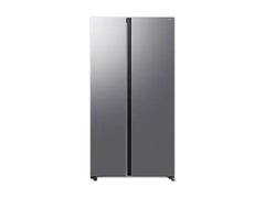 OBtech Samsung 655L side-by-side refrigerator in a sleek silver finish with a modern minimalist design