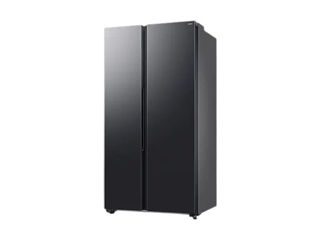 OBtech Samsung 655L side-by-side refrigerator in a sleek dark finish with a modern minimalist design