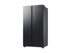 OBtech Samsung 655L side-by-side refrigerator in a sleek dark finish with a modern minimalist design