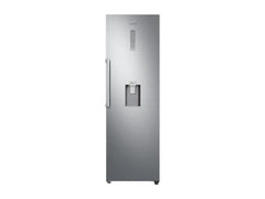 OBtech Samsung 375L single-door refrigerator in stainless steel with a built-in non-plumbed water dispenser.