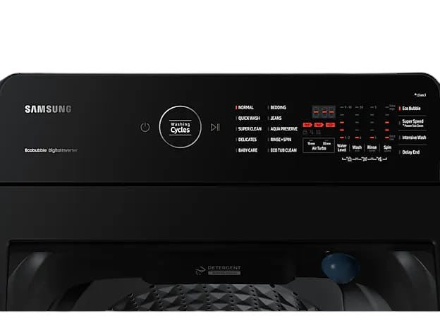 OBtech Samsung 9Kg top-load washer control panel with LED display and Eco bubble technology settings