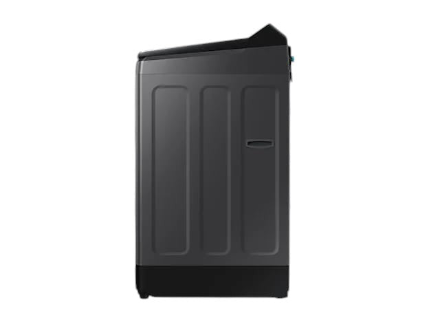 Side view of the OBtech Samsung 17kg top load washing machine in dark gray with a sleek modern design.