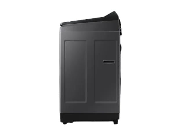 Side view of the grey OBtech Samsung 9Kg top-load washing machine featuring Eco bubble technology.