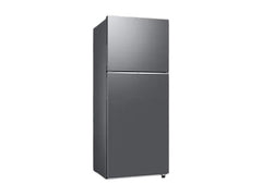 OBtech Samsung 391L top-mounted freezer refrigerator with a sleek grey finish and modern recessed handles