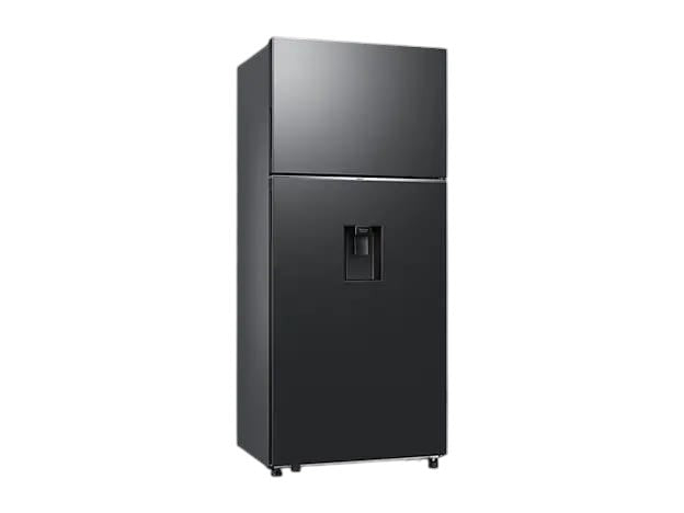 OBtech Samsung 540L top mounted freezer refrigerator in a sleek dark finish with a non-plumbed water dispenser.