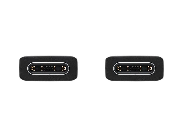 OBtech Samsung USB-C to USB-C cable connectors showing the reversible design and gold-plated pins on a black background