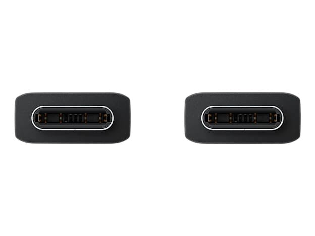 OBtech Samsung USB-C to USB-C 3A charging cable connectors showing reversible design on black background