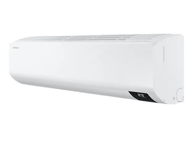 OBtech Samsung 18,000 BTU wall-mount digital inverter air conditioner in white with a sleek modern design.