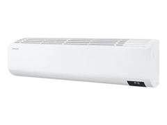 OBtech Samsung wall-mount digital inverter air conditioner in white with a sleek modern design and temperature display.