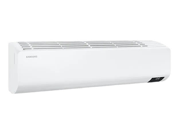 OBtech Samsung wall-mounted digital inverter air conditioner in white with a sleek modern design and digital display