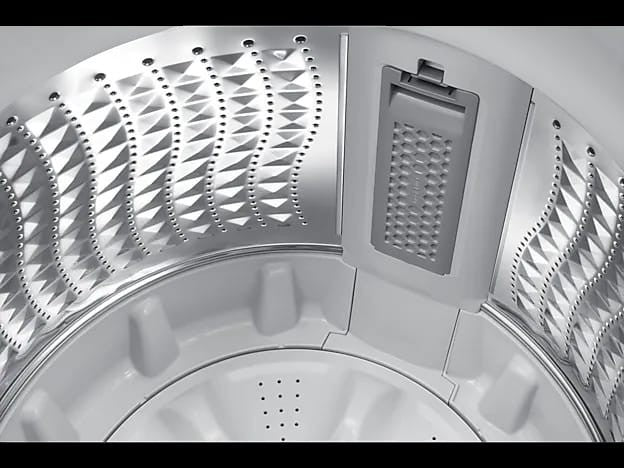 OBtech Samsung 9Kg top-load washer stainless steel drum interior with Magic Filter for efficient lint removal