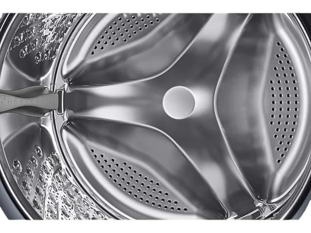 OBtech Samsung 9Kg front-load washer stainless steel drum interior with perforated design for efficient cleaning