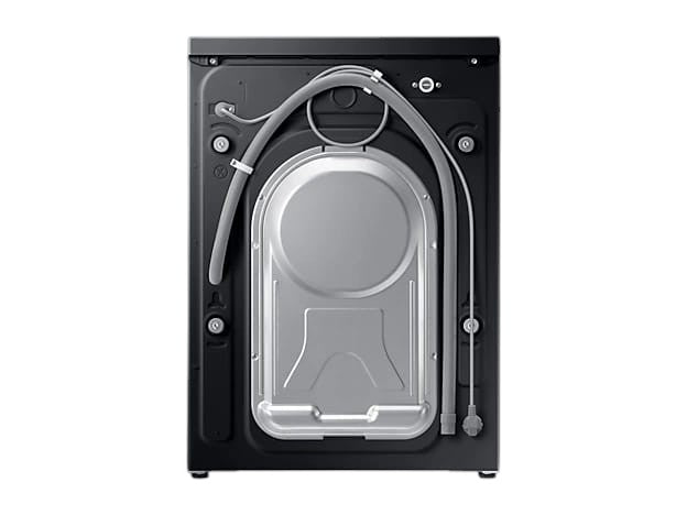 Rear view of the OBtech Samsung 8Kg front-load washing machine showing the power cord and water inlet hose