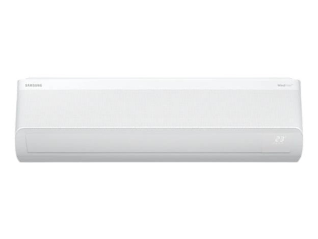 OBtech Samsung WindFree 18,000 BTU wall-mount air conditioner in white with a sleek, minimalist design.