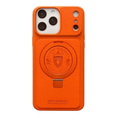 OBtech Santa Barbara Polo & Racquet Club orange iPhone case with integrated kickstand and embossed logo