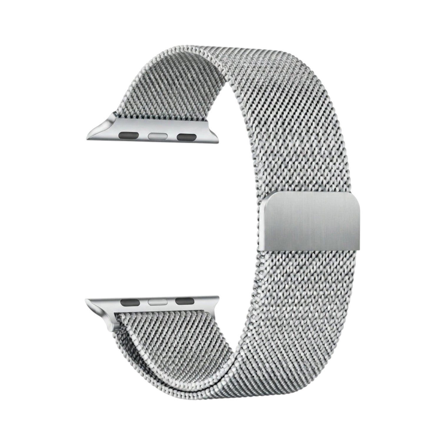 OBtech silver stainless steel Milanese mesh magnetic chain strap for smartwatches with a secure adjustable clasp.