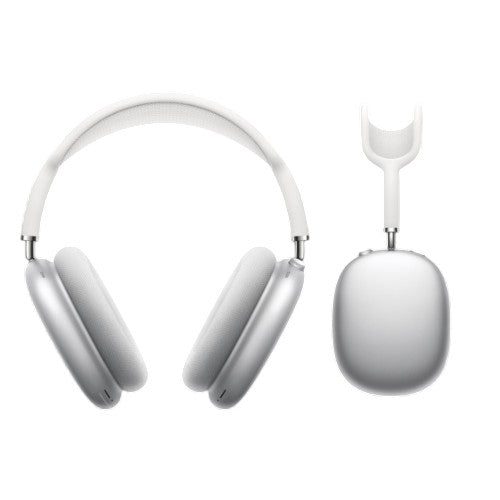 OBtech silver wireless over-ear headphones with memory foam cushions and stainless steel frame on black background