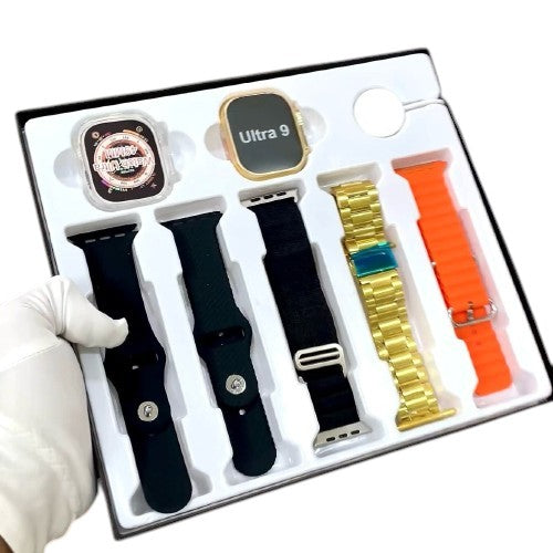 OBtech smartwatch set with 2.3-inch Infinite Display, protective case, and five interchangeable straps in a gift box.