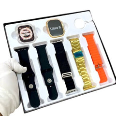 OBtech smartwatch set with 2.3-inch Infinite Display, protective case, and five interchangeable straps in a gift box.