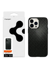 OBtech Spigen Mag Armor iPhone case with carbon fiber texture and magnetic ring in original retail packaging