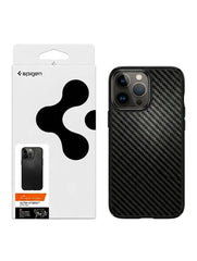 OBtech Spigen Mag Armor iPhone case with black carbon fiber texture in retail packaging