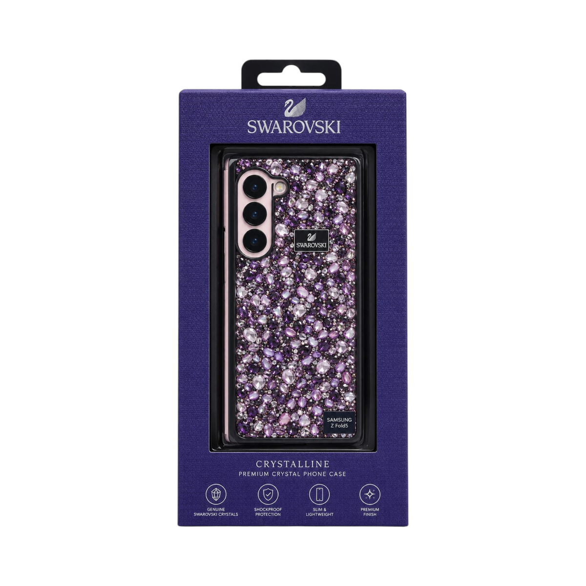 OBtech Swarovski purple crystal glitter phone case for Samsung Galaxy Z Fold 5 in retail packaging
