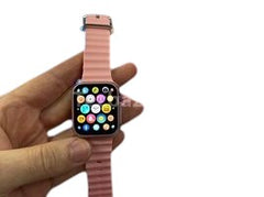 OBtech TK17 Ultra2 Mini smartwatch with a pink silicone strap and a vibrant app icon touchscreen display