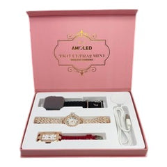 OBtech TK17 Ultra2 Mini smart watch gift set in pink box with three interchangeable watches and wireless charger