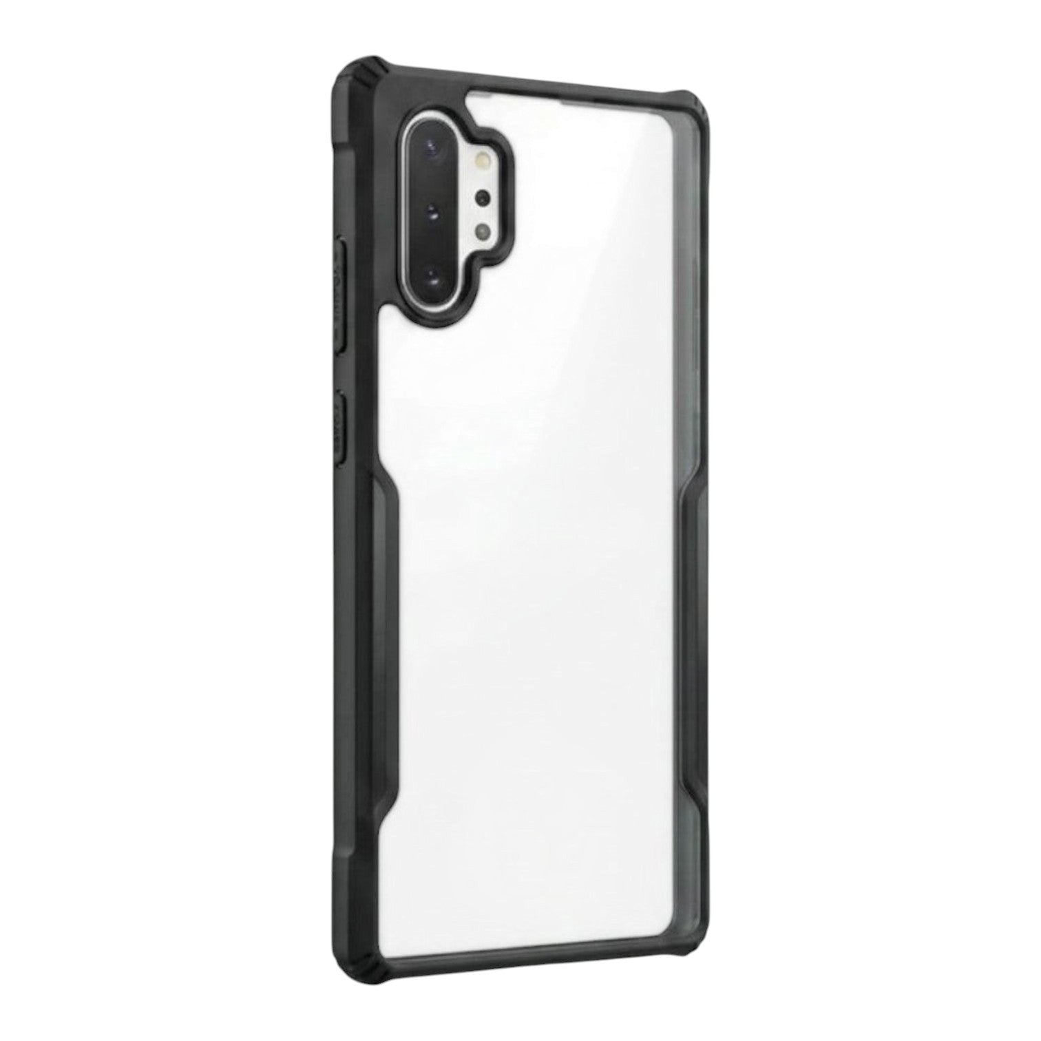 OBtech transparent smartphone case with a durable black shock-absorbing border and precise camera cutouts.