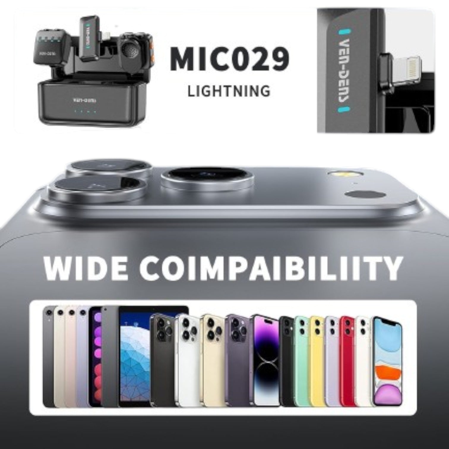 OBtech Ven-Dens VD-MIC028 dual wireless microphone system with Lightning connector for iPhone and smartphone recording