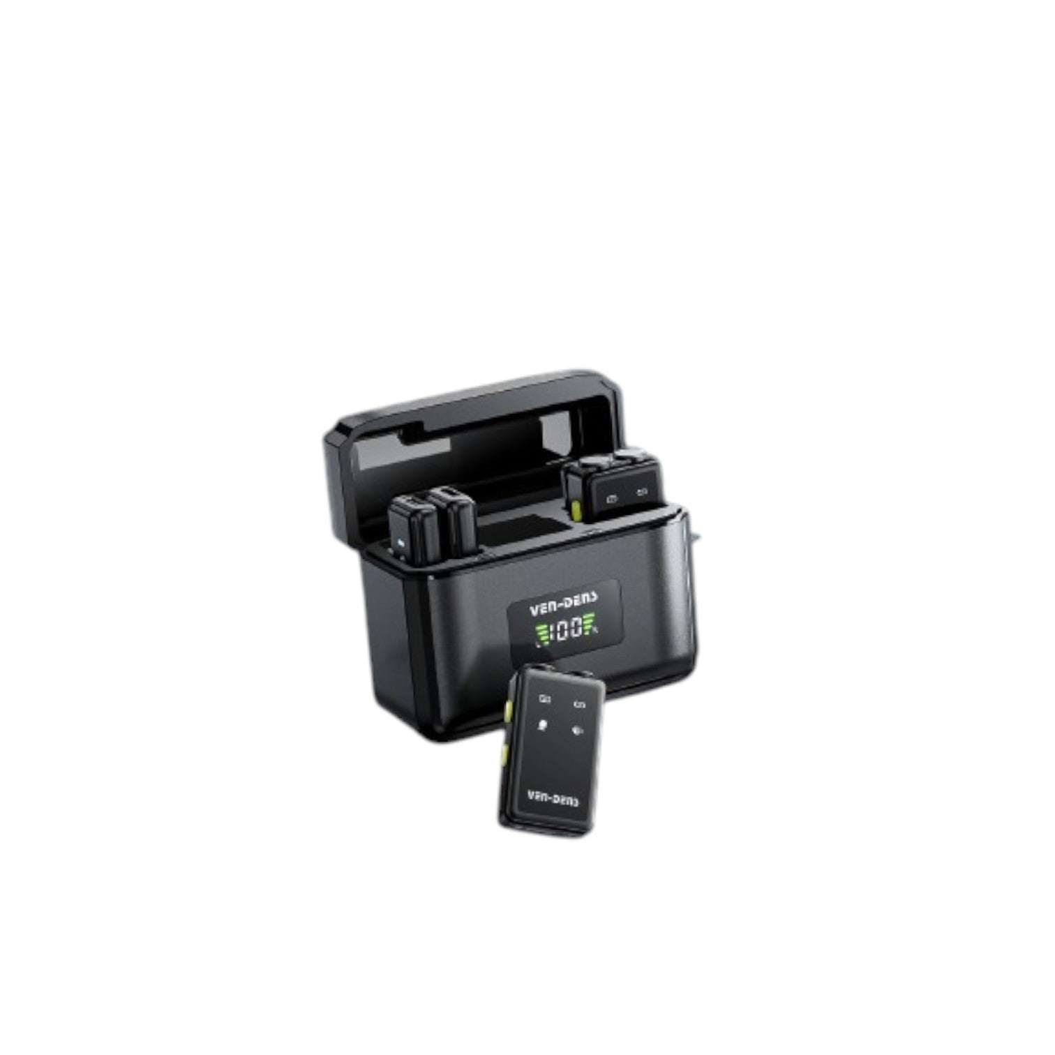 OBtech Ven-Dens VD-MIC017 dual wireless microphone system with charging case and digital battery display
