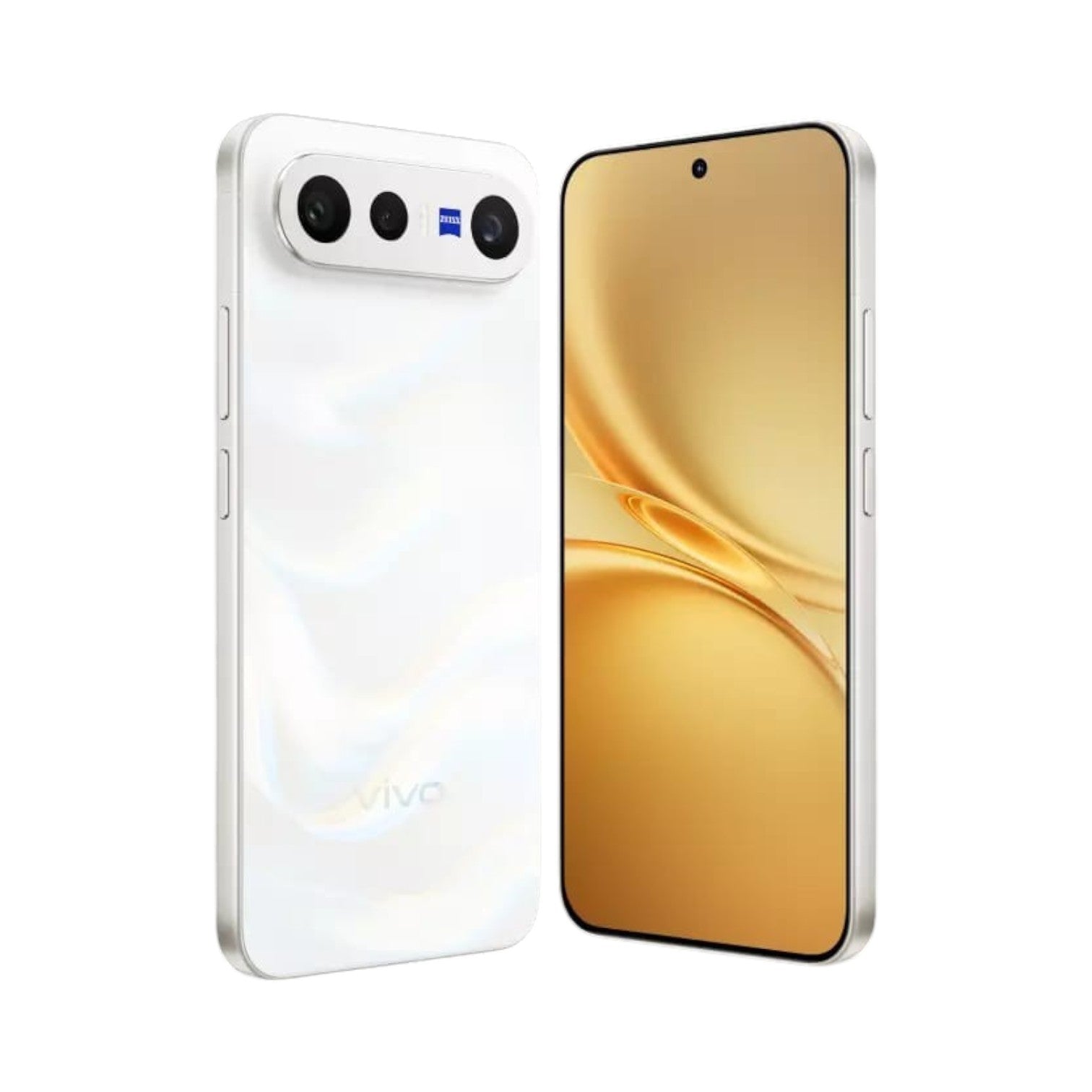 OBtech vivo X300 FE smartphone in white with a sleek rear camera module and vibrant gold AMOLED display
