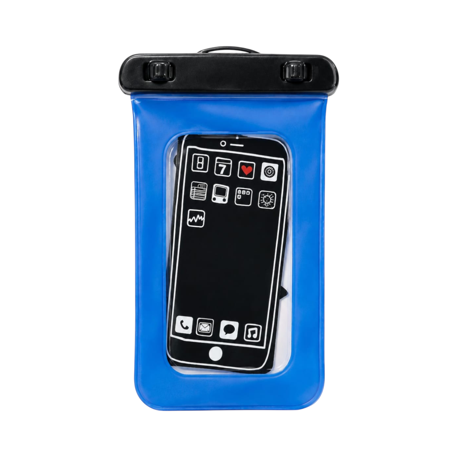 OBtech waterproof blue mobile cover with a clear touchscreen-friendly window for phone protection at the beach.