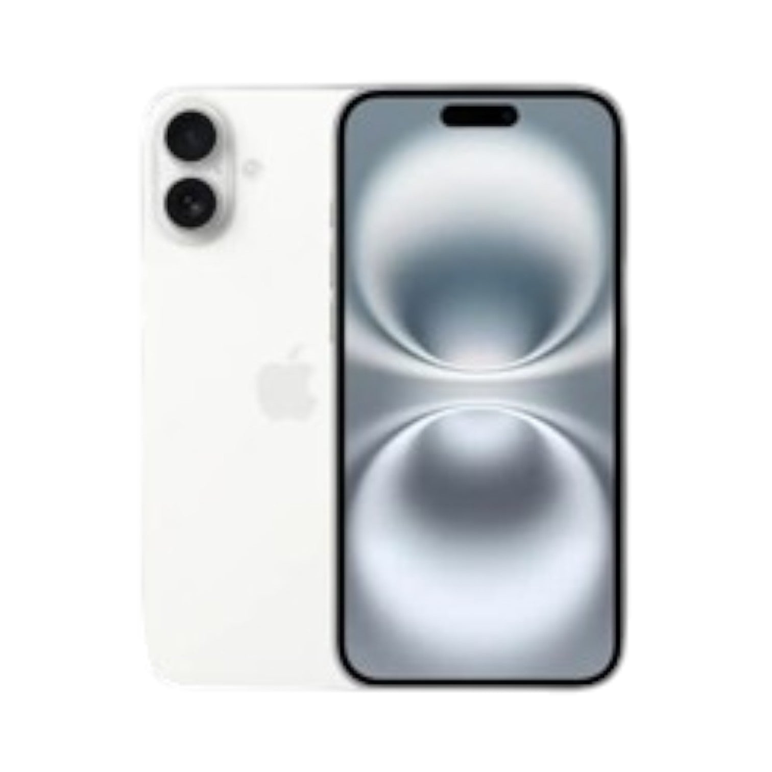 OBtech white iPhone 16 smartphone showing the front display and rear dual-camera system on a clean white background