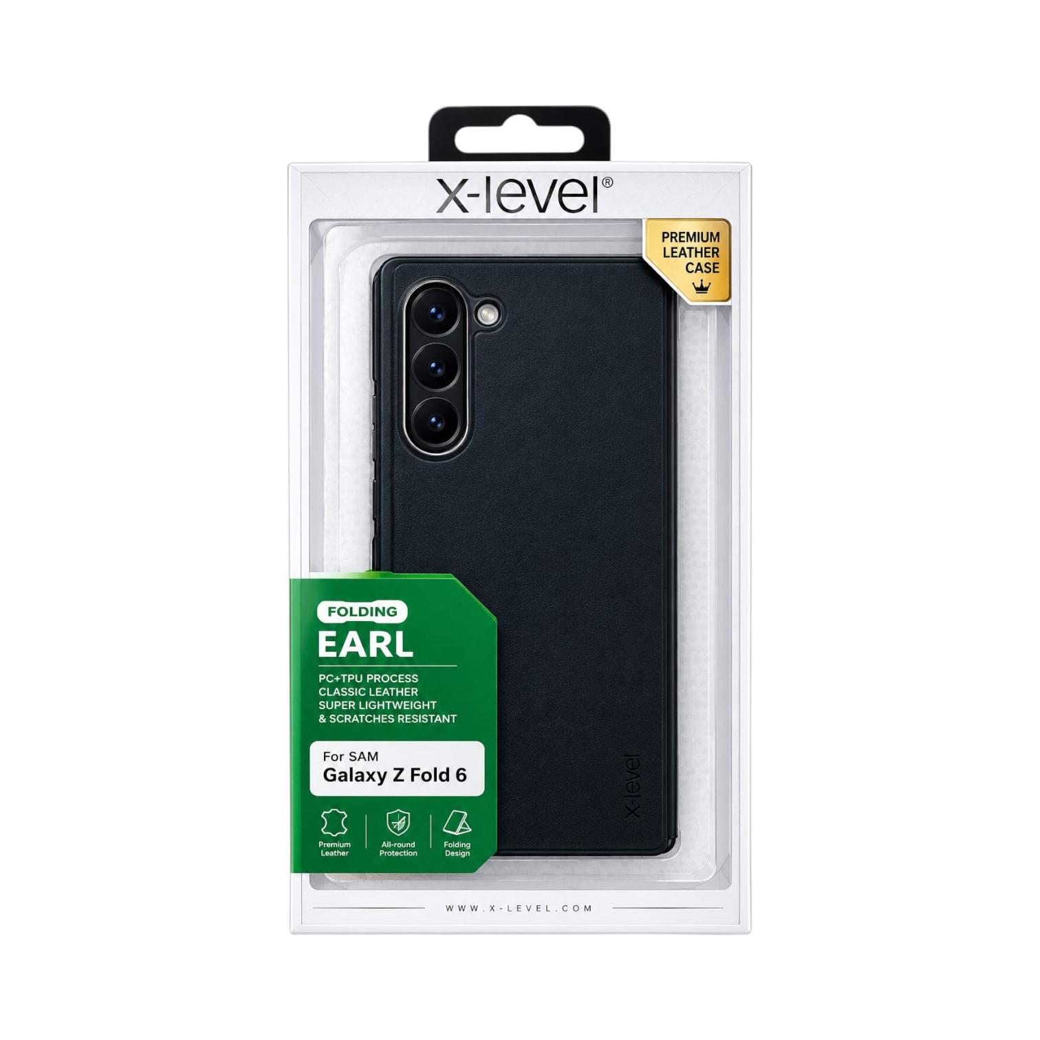 OBtech X-Level black leather slim protective case for Samsung Galaxy Z Fold 6 in retail packaging