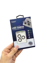 OBtech Xmart metal lens protector kit for iPhone 17 Pro and Pro Max in retail packaging held in a hand