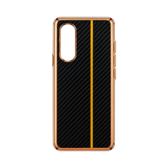OBtech Samsung Galaxy Z Fold 3 5G case featuring a black carbon fiber texture with a vertical yellow accent stripe
