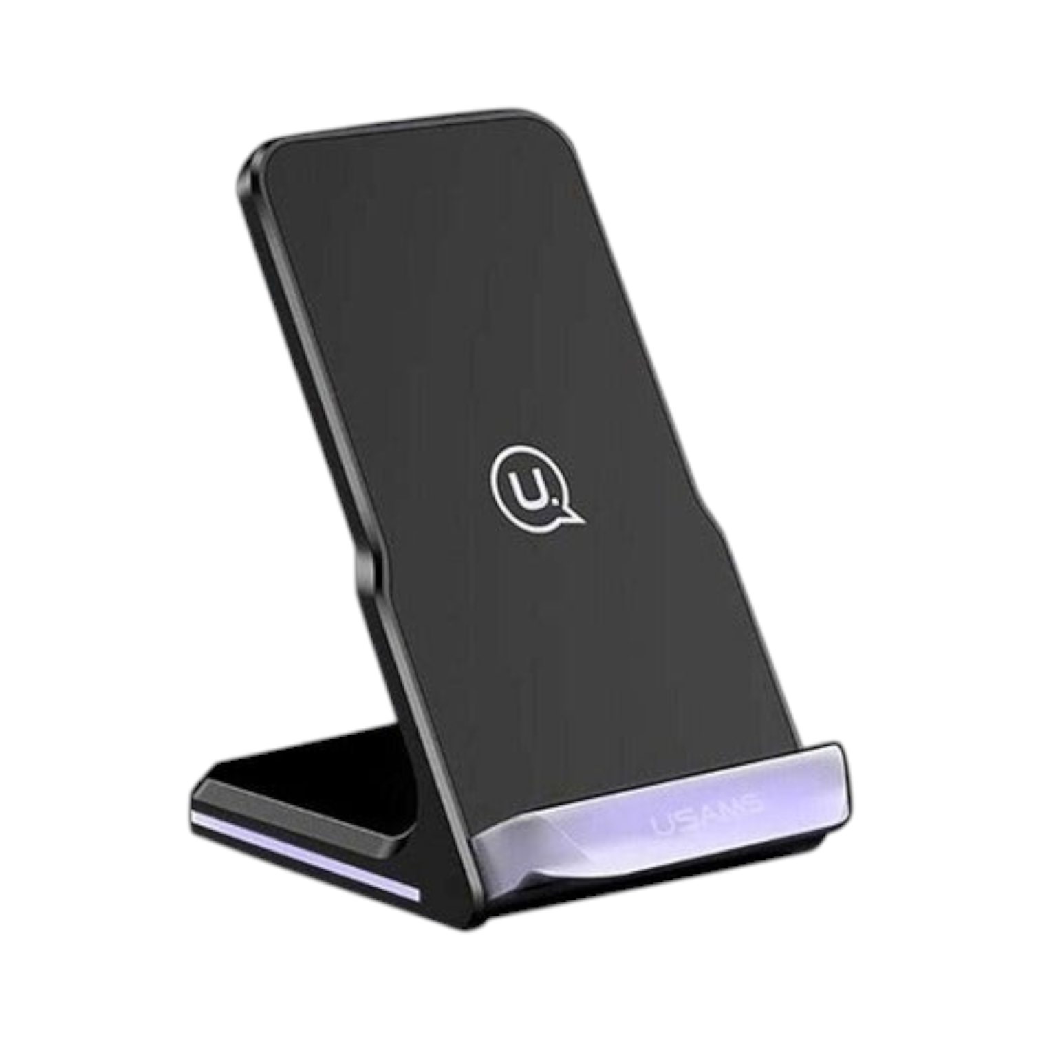 OBtech ZINO Series black wireless fast charging pad for smartphones with a sleek, compact stand design.
